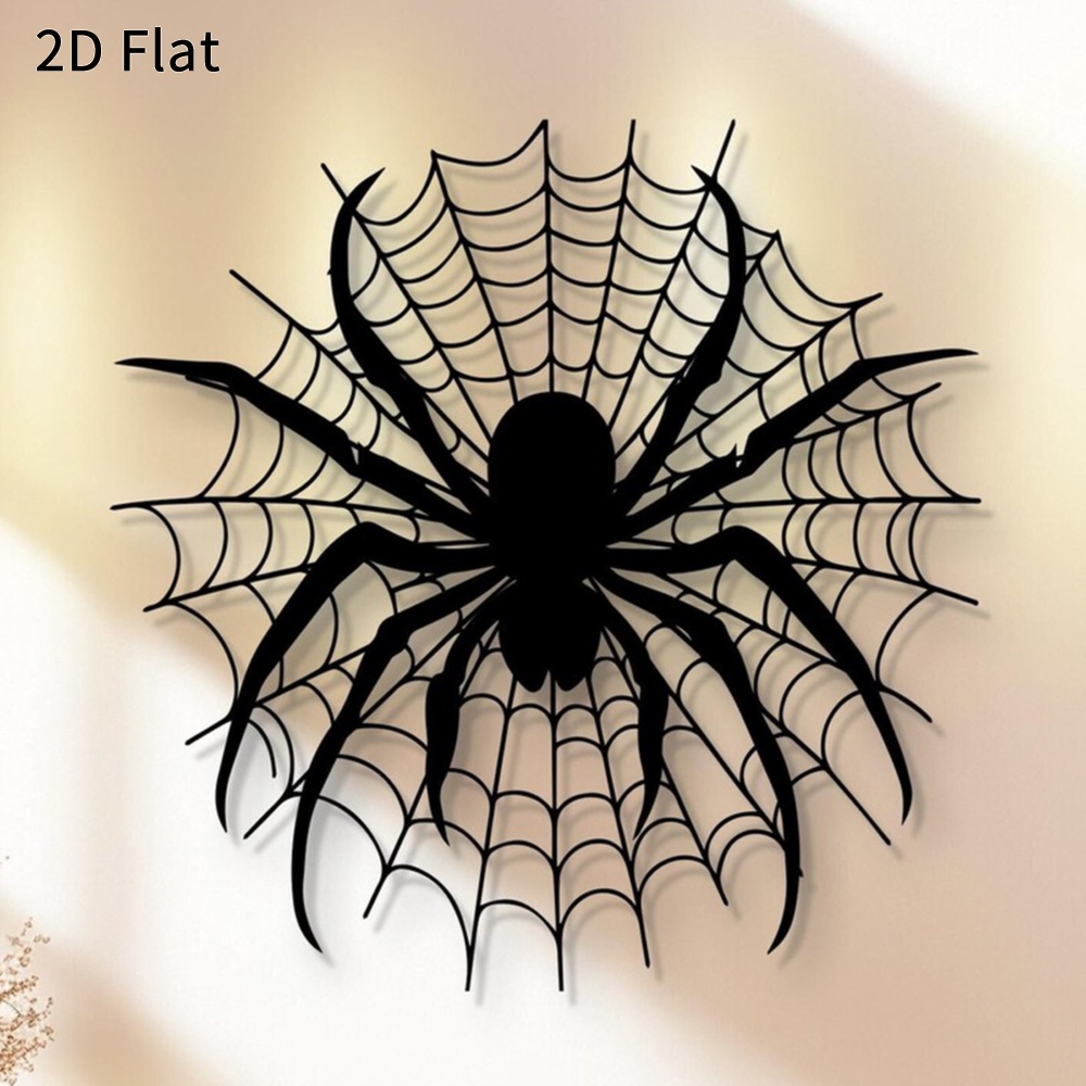Spider Web Halloween Decoration - HELLOYOUNG ハロウィーンの不気味な蜘蛛の壁飾り、2Dアルミニウム製の蜘蛛の巣のシルエット装飾、黒い蜘蛛の壁掛け、ハロウィーンパーティー用