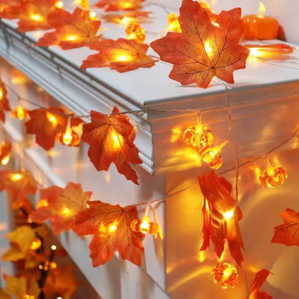 Halloween Led String Lights Orange - 59インチ/118インチ ハロウィン パンプキン メープルリーフ ストリングライト 10/20LED