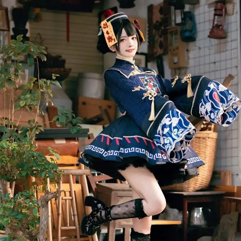 Halloween Costume Kids - ロリータ中国風の甘いドレスかわいいアニメゾンビガールコスプレ漫画中国吸血鬼女性服ハロウィンパーティーウエディングセット