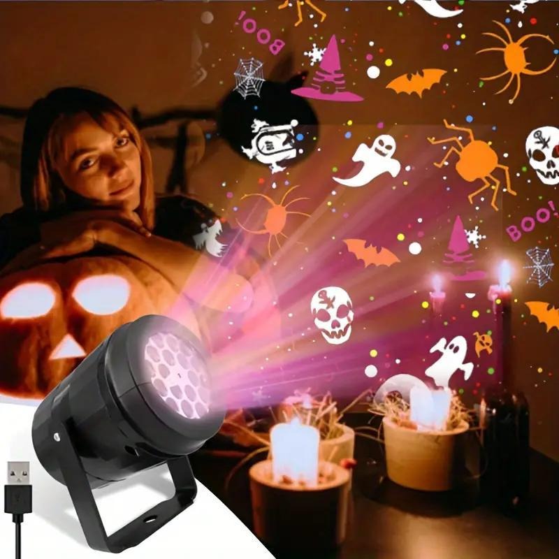 Pumpkin Lantern Halloween - ハロウィン LED プロジェクターライト屋外クリスマス庭の装飾、カボチャ、ゴースト、スパイダー、スノーフレークパターン付き、パーティー装飾ランプ用