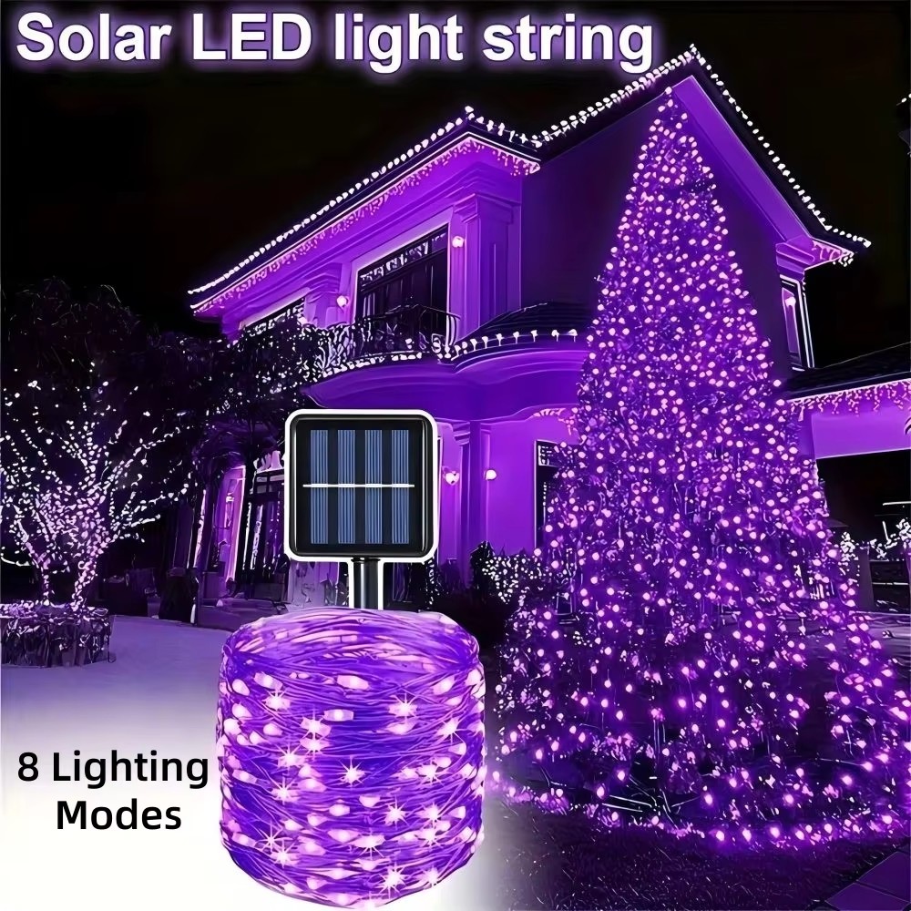Halloween Led String Lights Orange - 1/2PC12M100LED ハロウィン装飾用ソーラーLED銅線ライトストリング、紫/オレンジ色の光、屋外のホリデーデコレーションに使用