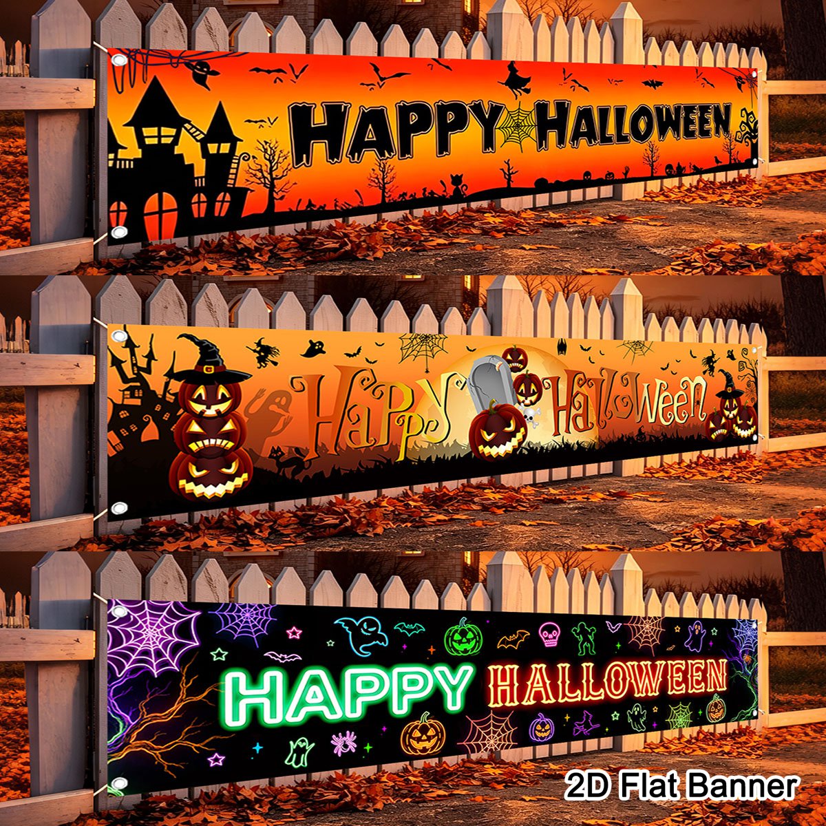 Pumpkin Lantern Halloween - 1個入りハッピーハロウィンバナー ジャック・オ・ランタン パンプキン柄 ポリエステル製背景幕 室内/屋外用 トリック・オア・トリート