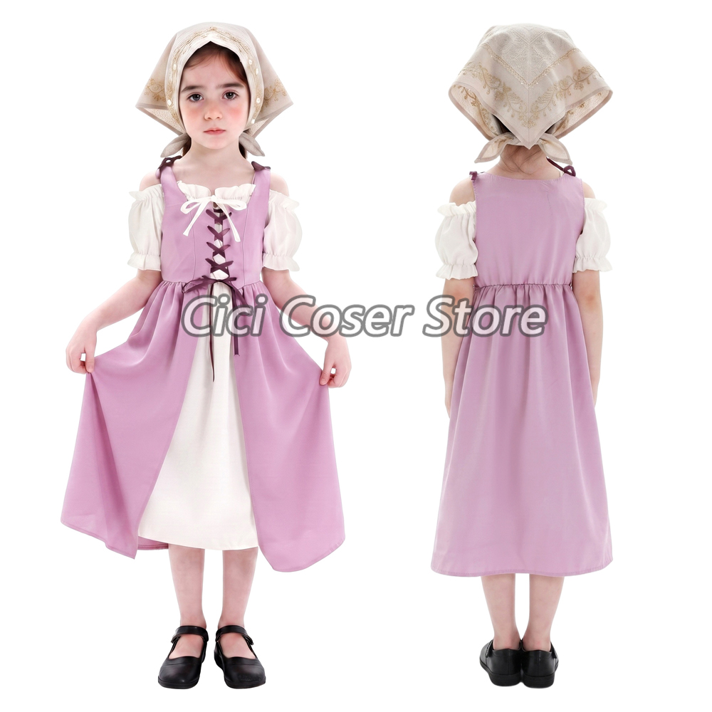 Halloween Costume Kids - 子供用 中世風コスチューム 女の子向け ヴィンテージ風牧歌的なドレス ハロウィン カーニバル