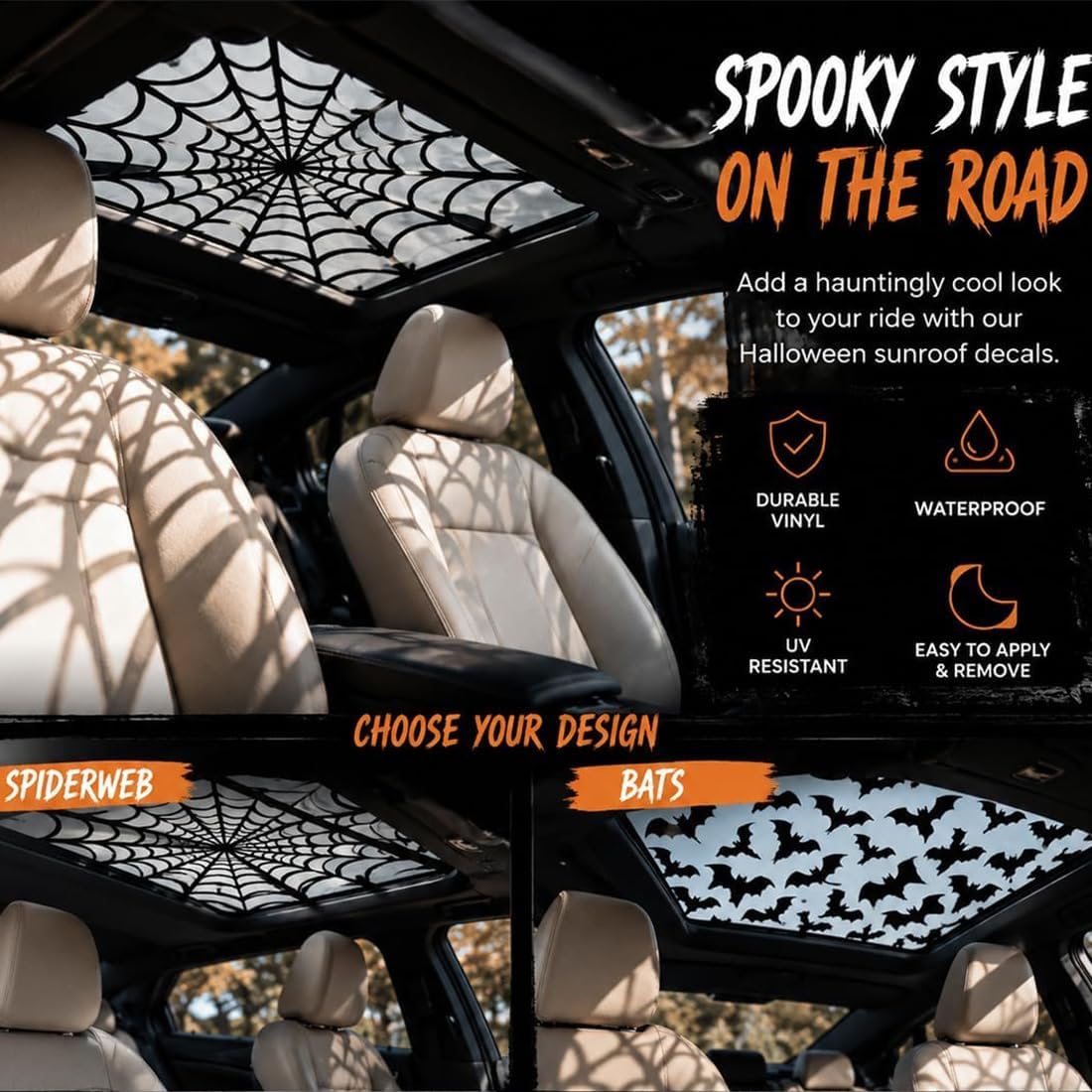 車のサンルーフ用ステッカー。ハロウィーン、ゴシック、蜘蛛の巣 - Spider Web Halloween Decoration のレビューと価格