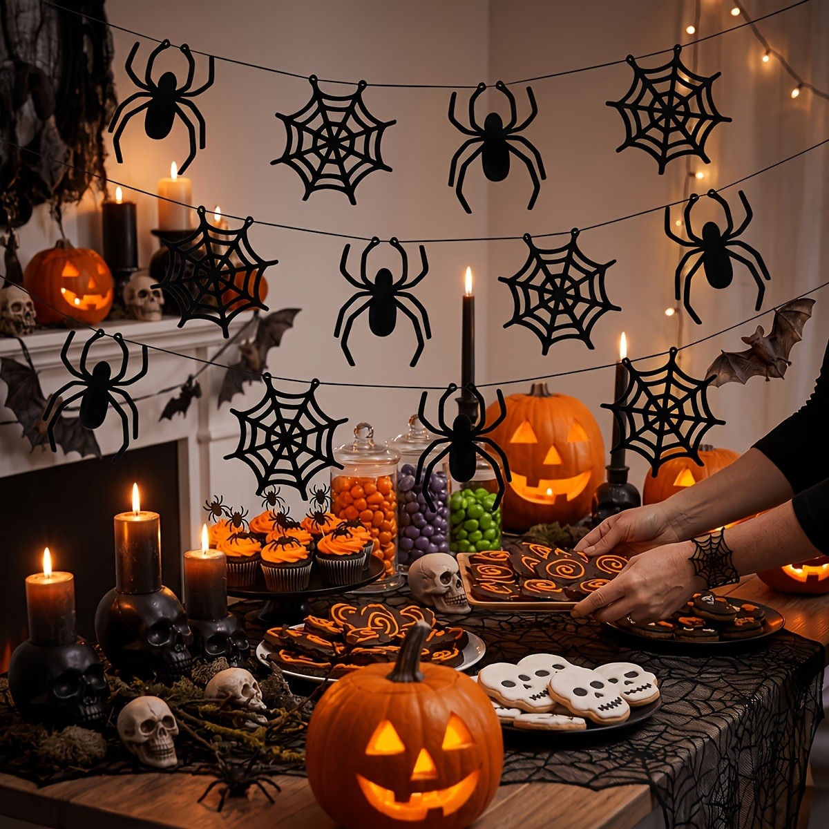 ハロウィンの蜘蛛の巣バナーガーランド2セット、ハロウィンパー - Spider Web Halloween Decoration のレビューと価格