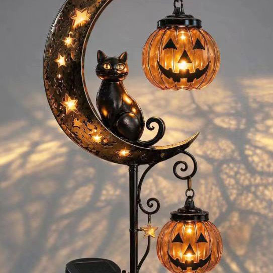 ハロウィーンの黒猫とカボチャの月をモチーフにしたガーデンラン - Pumpkin Lantern Halloween のレビューと価格