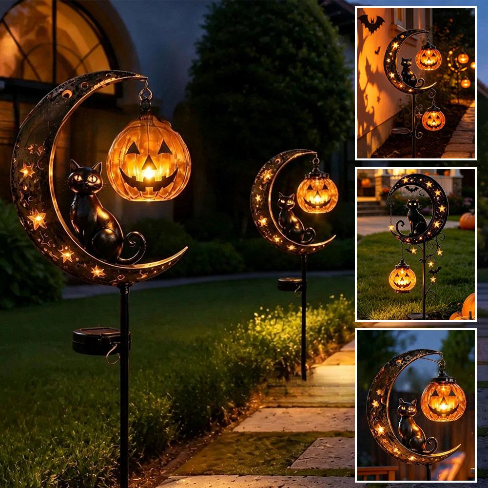 ハロウィーンの黒猫とカボチャの月をモチーフにしたガーデンラン - Pumpkin Lantern Halloween のレビューと価格