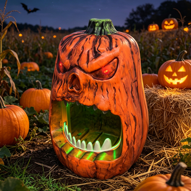 ハロウィンLEDライト付きパンプキンキャンディボウル、音声起 - Pumpkin Lantern Halloween のレビューと価格