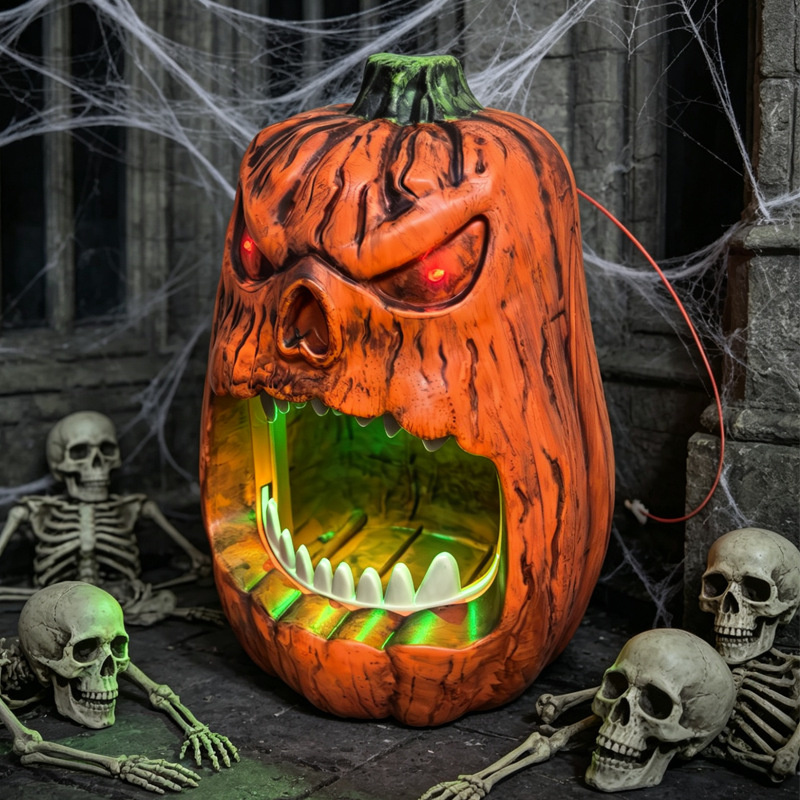 ハロウィンLEDライト付きパンプキンキャンディボウル、音声起 - Pumpkin Lantern Halloween のレビューと価格