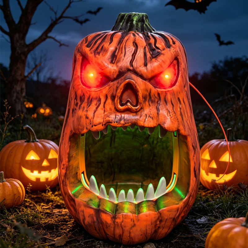 ハロウィンLEDライト付きパンプキンキャンディボウル、音声起 - Pumpkin Lantern Halloween のレビューと価格