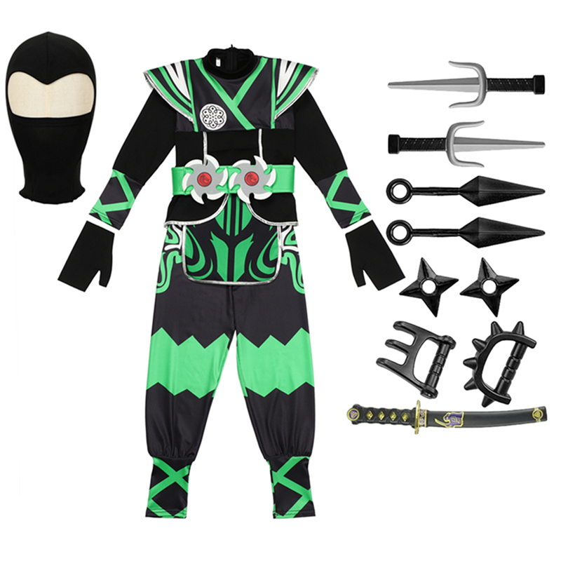 日本の忍者コスチュームセット 子供用 グリーンサムライドレス - Halloween Costume Kids のレビューと価格
