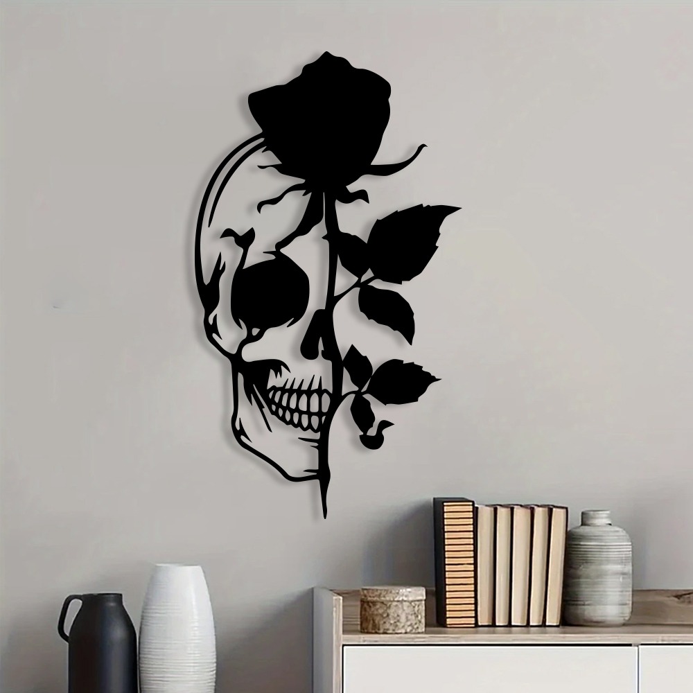 ローズメタルのスカルウォールアート、フラワースカルサイン、シ - Halloween Skeleton Decoration のレビューと価格