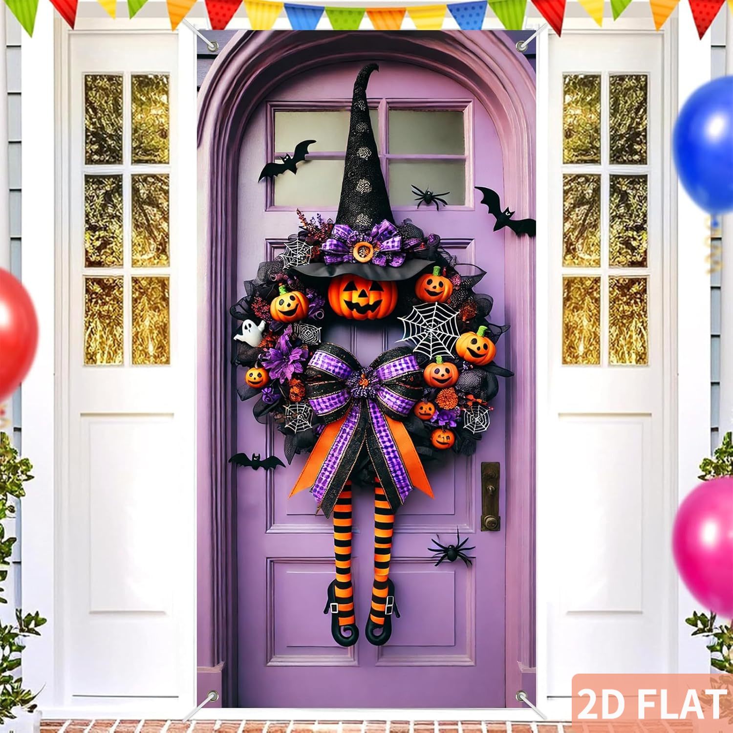 ハロウィーンの魔女リース、ドアカバー、吊り下げ式バナー、ドア - Spider Web Halloween Decoration のレビューと価格