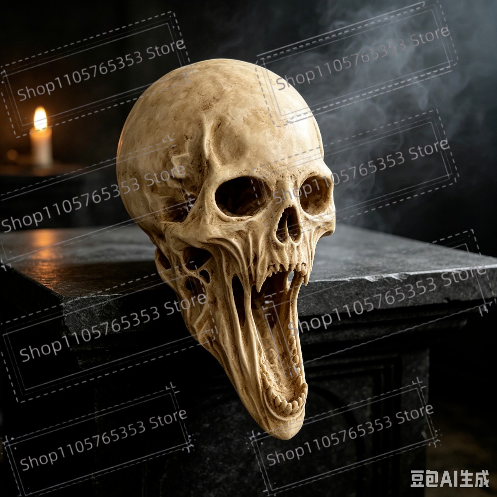 ゴシック調の叫ぶ骸骨像 ホラー 恐ろしいスケルトンヘッド彫刻 - Halloween Skeleton Decoration のレビューと価格