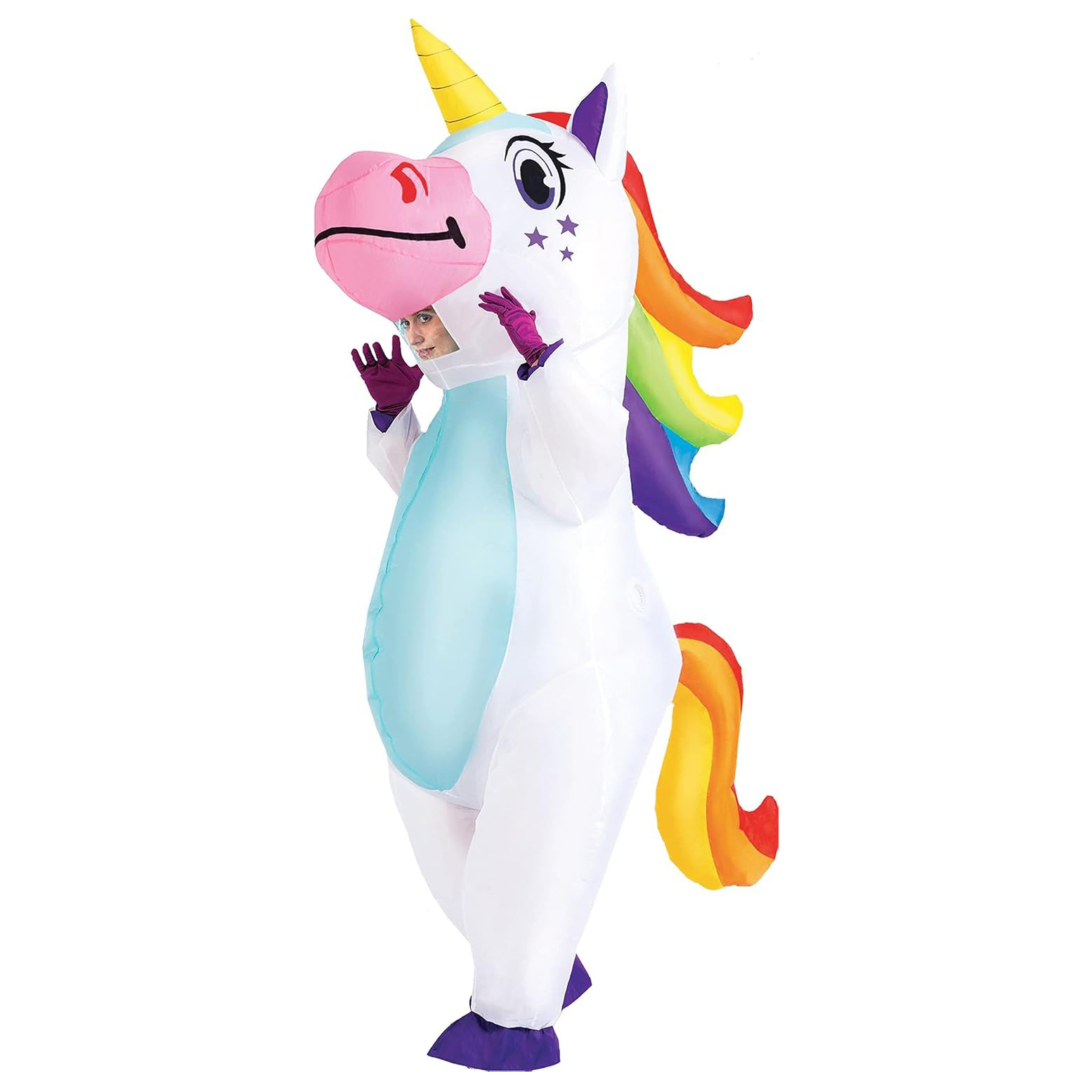 大人用ハロウィン用、空気で膨らませるユニコーンのコスチューム - Halloween Costume Adult のレビューと価格