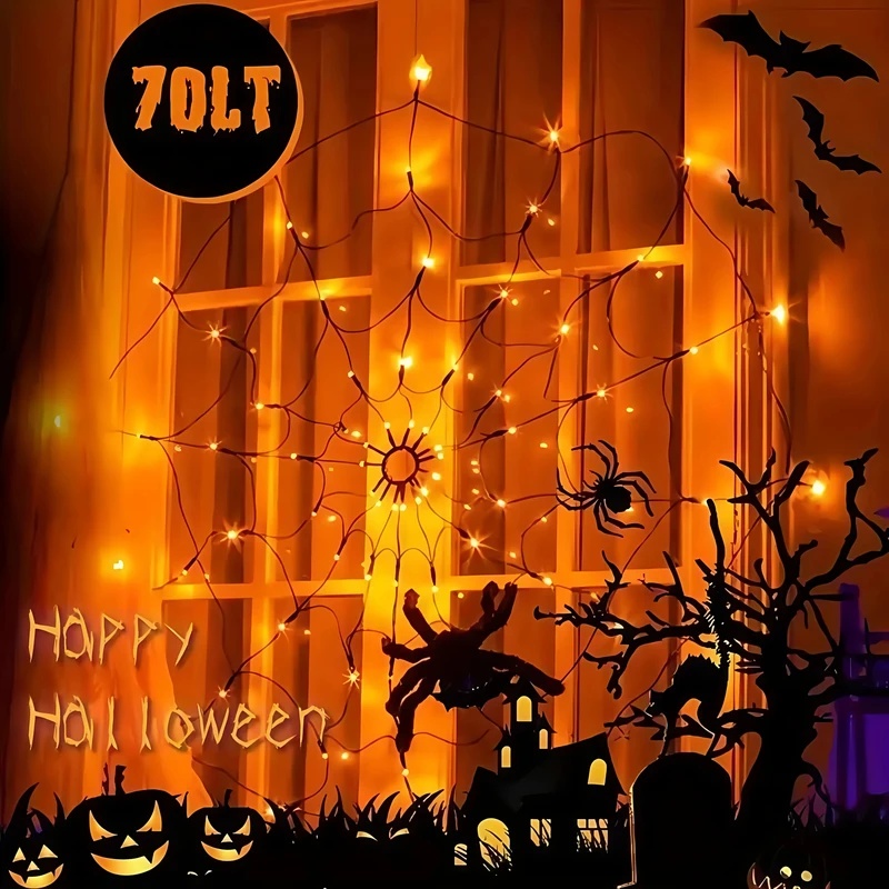 ハロウィーンの蜘蛛の巣をモチーフにしたLEDストリングライト - Halloween Led String Lights Orange のレビューと価格
