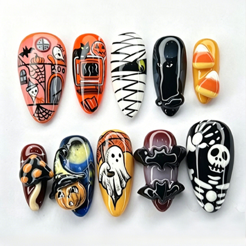 30個入り ハロウィンスタイルのつけ爪 手描きのスカル、バッ - Halloween Skeleton Decoration のレビューと価格