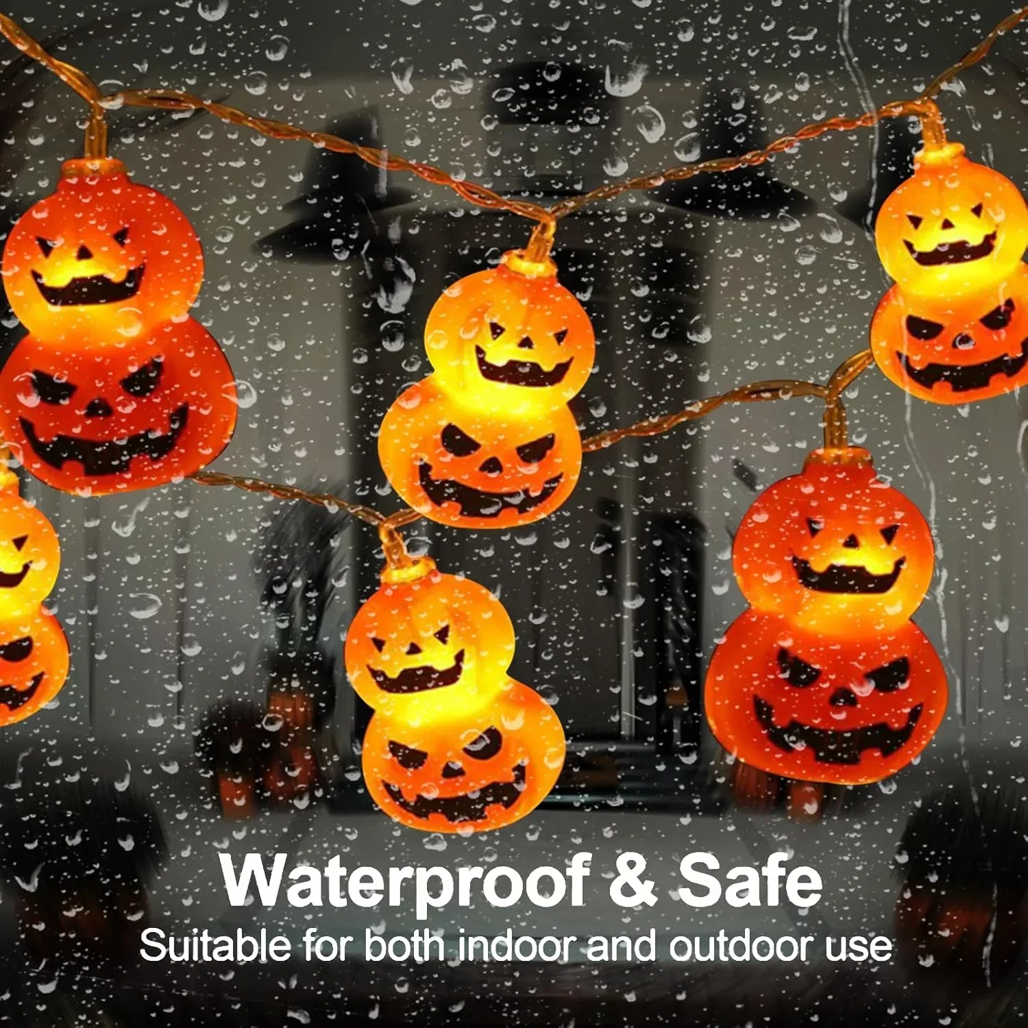 ジャック・オ・ランタン型のストリングライト。電池式で、オレン - Halloween Led String Lights Orange のレビューと価格