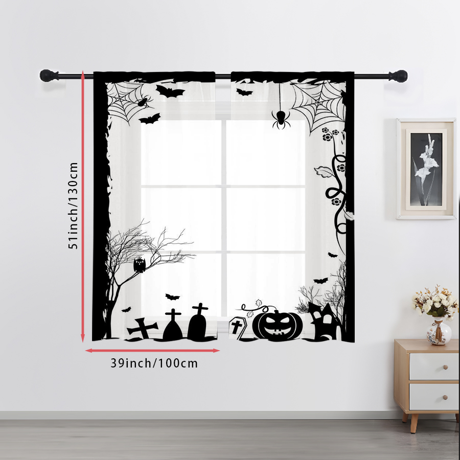 2枚組 デジタルプリント シアーカーテン、蜘蛛の巣墓石墓地ハ - Spider Web Halloween Decoration のレビューと価格