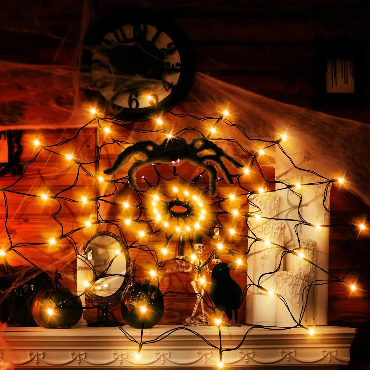 ハロウィン LED ストリングライト クモの巣 ゴーストフェ - Spider Web Halloween Decoration のレビューと価格