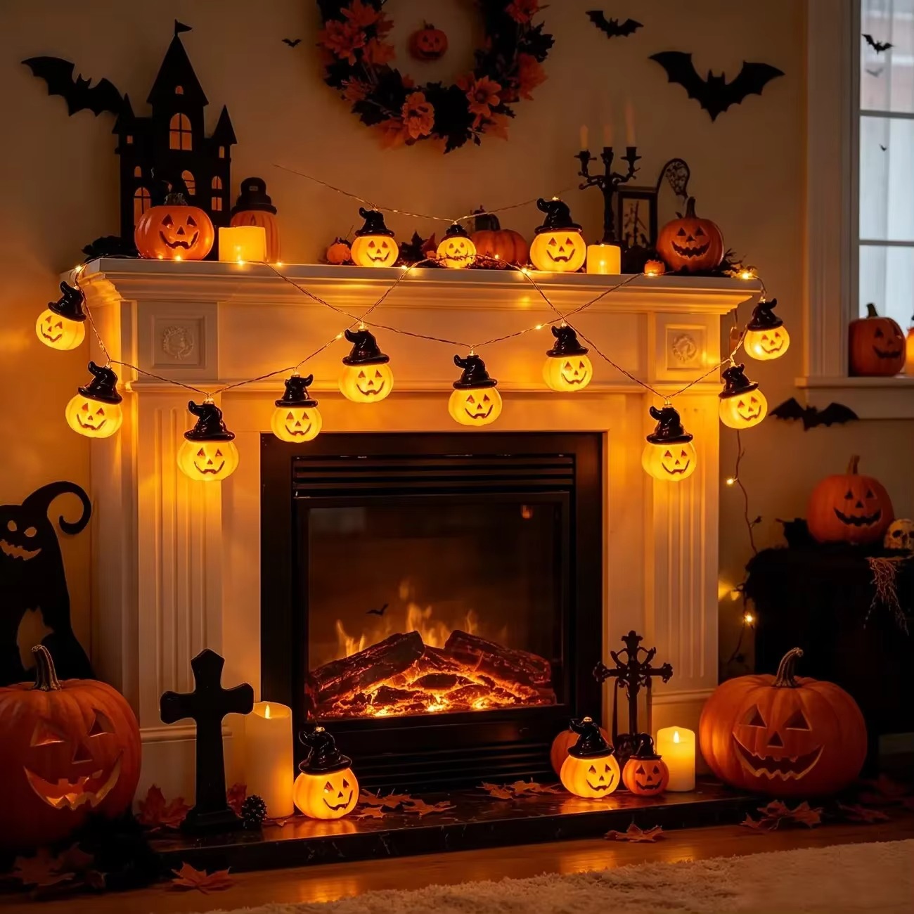魔女の帽子とカボチャの妖精モチーフのイルミネーションライト。 - Halloween Led String Lights Orange のレビューと価格