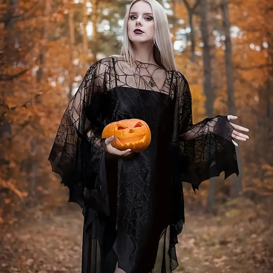 ハロウィーンのクモの巣のコウモリのマント、ヨーロッパとアメリ - Spider Web Halloween Decoration のレビューと価格
