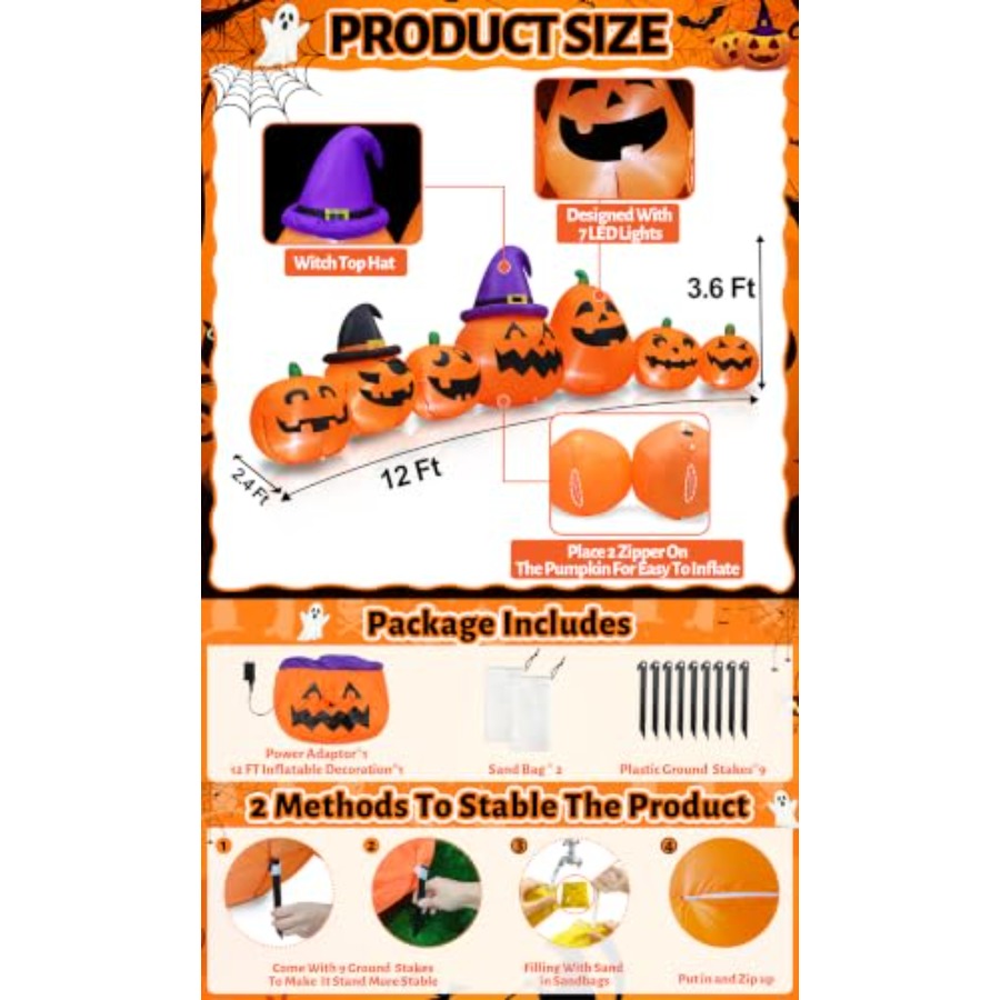 屋外用ハロウィーン装飾品、空気で膨らませるタイプのカボチャ、 - Halloween Pumpkin Decor Led のレビューと価格