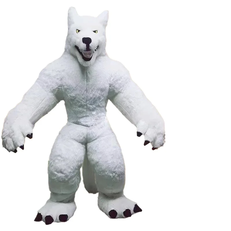 巨大な灰色の狼の着ぐるみ。大人用、毛皮のような素材で作られた - Halloween Costume Adult のレビューと価格