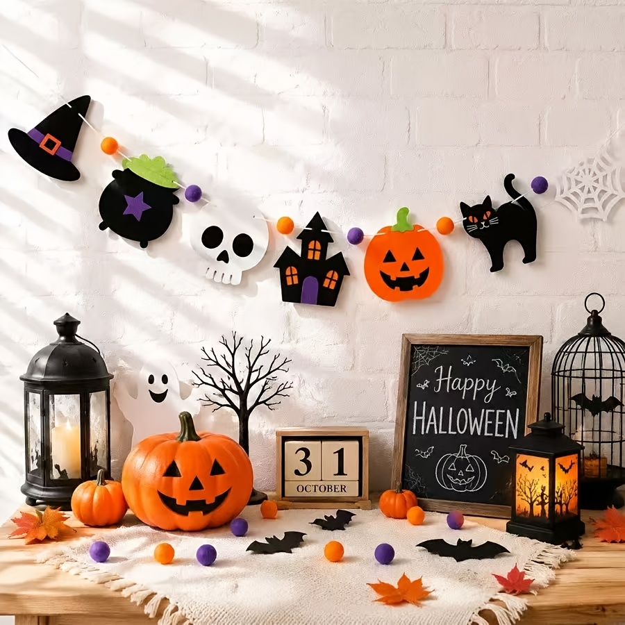 ハロウィンフェルトガーランド スカル ブラックキャット ウィ - Halloween Skeleton Decoration のレビューと価格