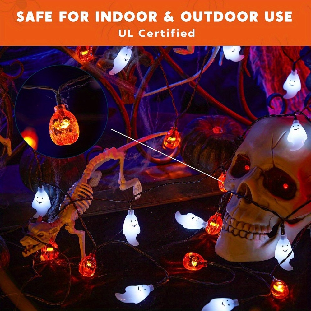 19.7フィート 30個 LED電池式ゴーストパンプキンハロ - Halloween Led String Lights Orange のレビューと価格