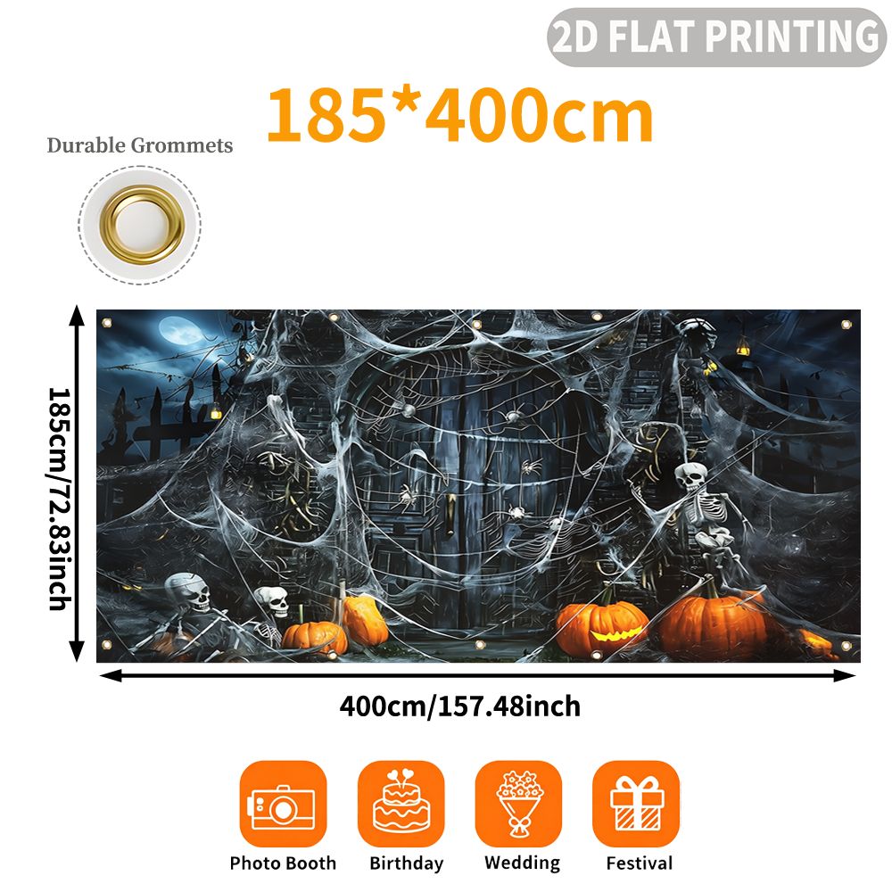 2Dフラット ハロウィンパーティーガレージバナー 1枚、ハロ - Spider Web Halloween Decoration のレビューと価格