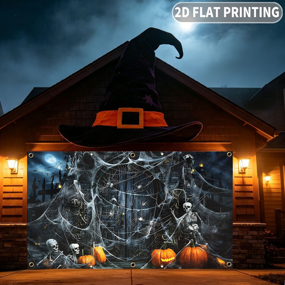 2Dフラット ハロウィンパーティーガレージバナー 1枚、ハロ - Spider Web Halloween Decoration のレビューと価格