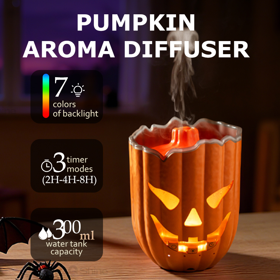 パンプキンエア加湿器、7色LED、2-8時間タイマー、静かな - Halloween Pumpkin Decor Led のレビューと価格