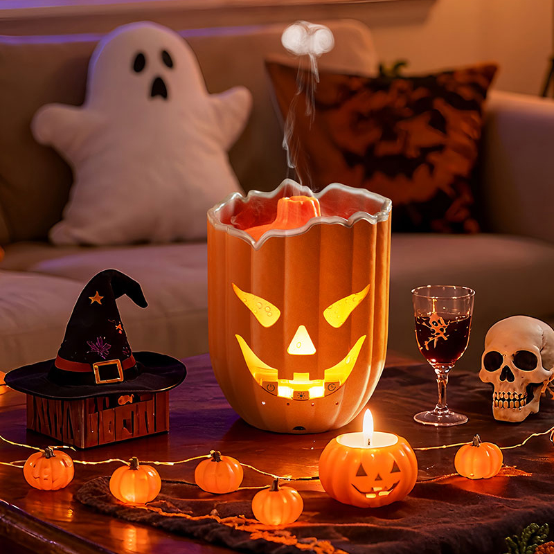 パンプキンエア加湿器、7色LED、2-8時間タイマー、静かな - Halloween Pumpkin Decor Led のレビューと価格