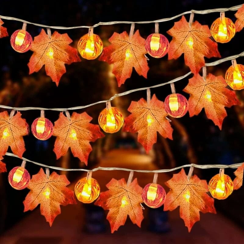 59/118インチ ハロウィン パンプキン メープルリーフ  - Halloween Led String Lights Orange のレビューと価格