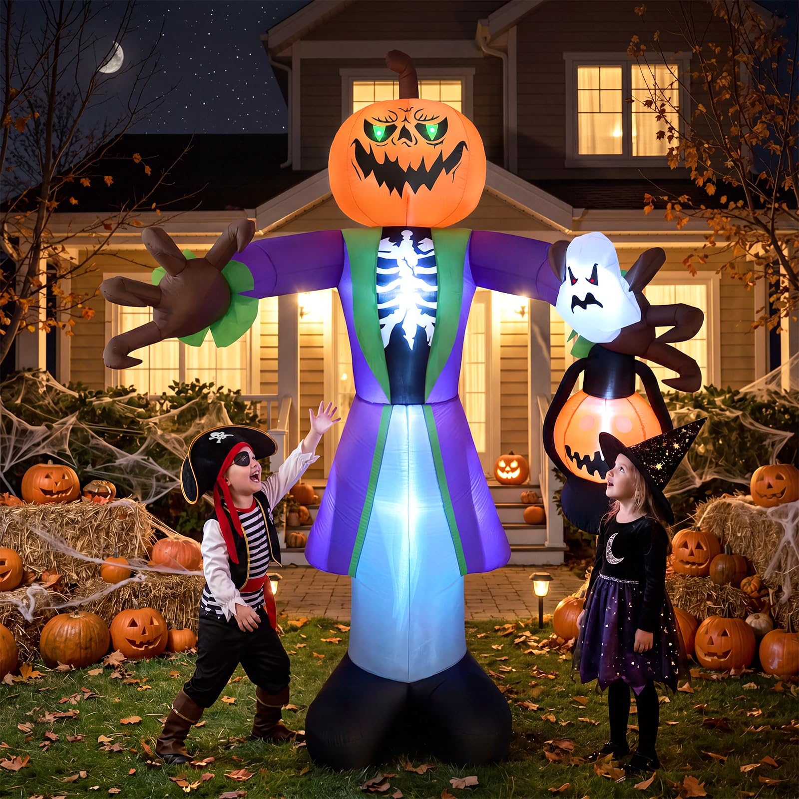 高さ約2.4mのLEDライト付きハロウィーン用インフレータブ - Halloween Pumpkin Decor Led のレビューと価格